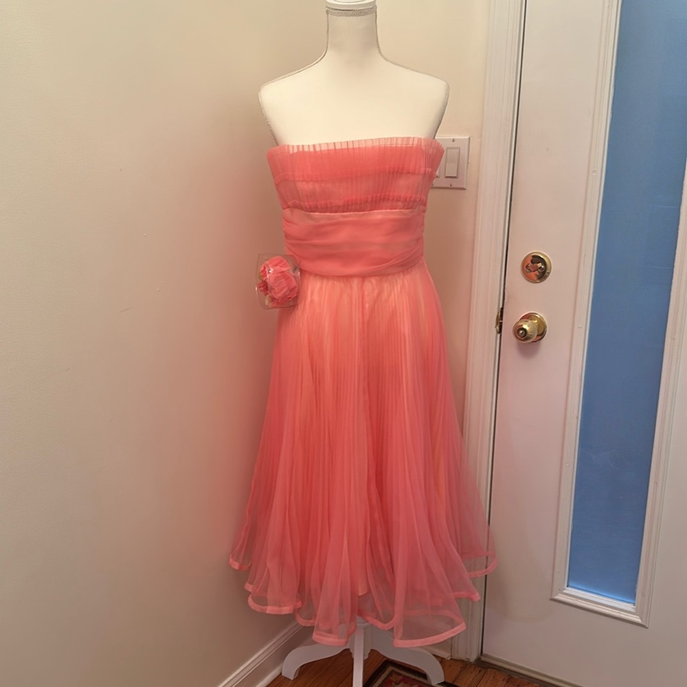 Betsey Johnson Brand New with Tags Pleated Pink Organza Evening Dress. Size 12.